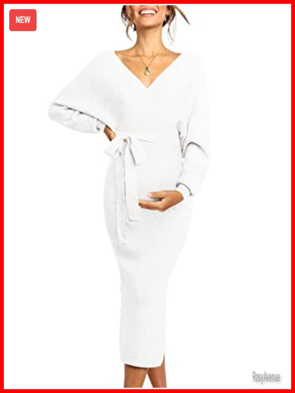 Maternity Nursing Sweater Dress V-Neck Long Sleeve Maxi